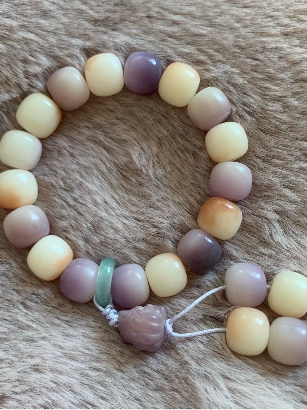 Pastel Beaded Stretch Bracelet Set - Cream & Lavender